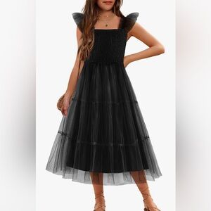 NWT Arshiner Tween Ruffle Sleeve Elastic Straps Smocked Tulle Sundress, size 16